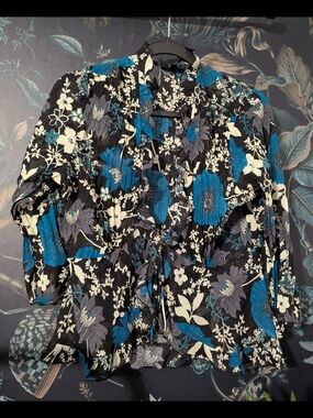 VTG Y2K  Whimsigoth Fairy Floral Tie Front Ruffle Top Medium
